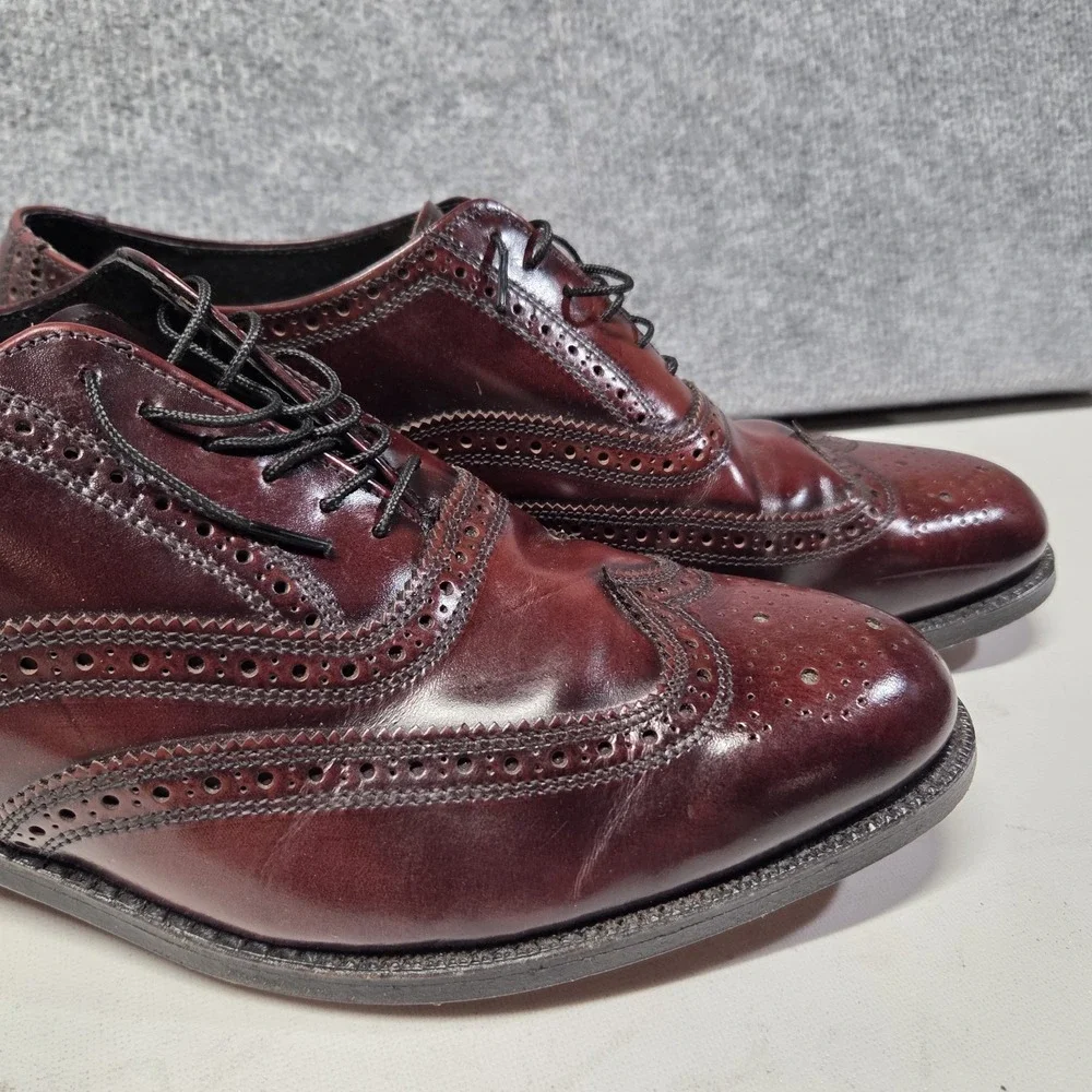Vtg Florsheim Worthmore Longwing Brogue Oxblood Burgundy USA Dress Shoes 9.5 3E